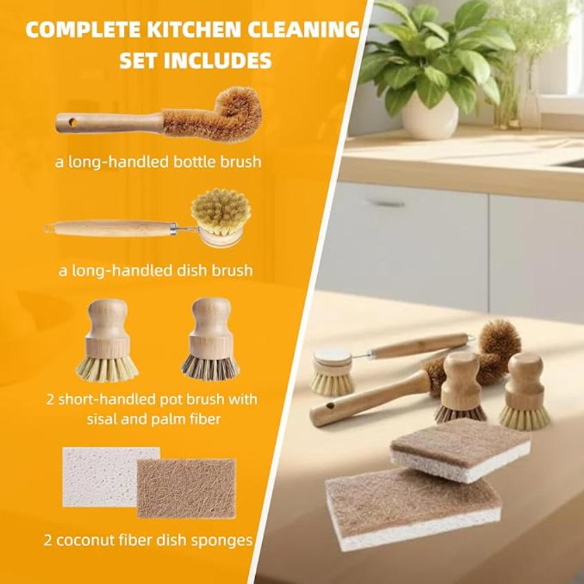 6 PCS Bamboo Dish Brush Set -  - đánh giá và giá Substrate Coconut Fiber